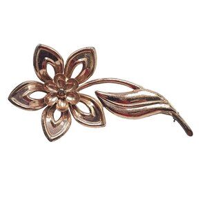 Sterling Silver Vermeil Large Flower Leaf Brooch Pin Rose Gold Tone Vintage